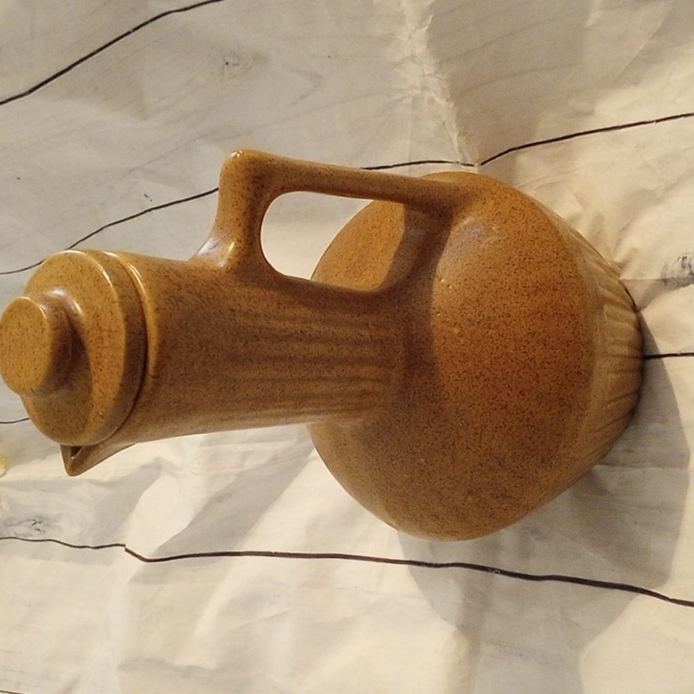 Monmouth pottery, brown speckled stoneware pitcher Carafe Maple Leaf USA